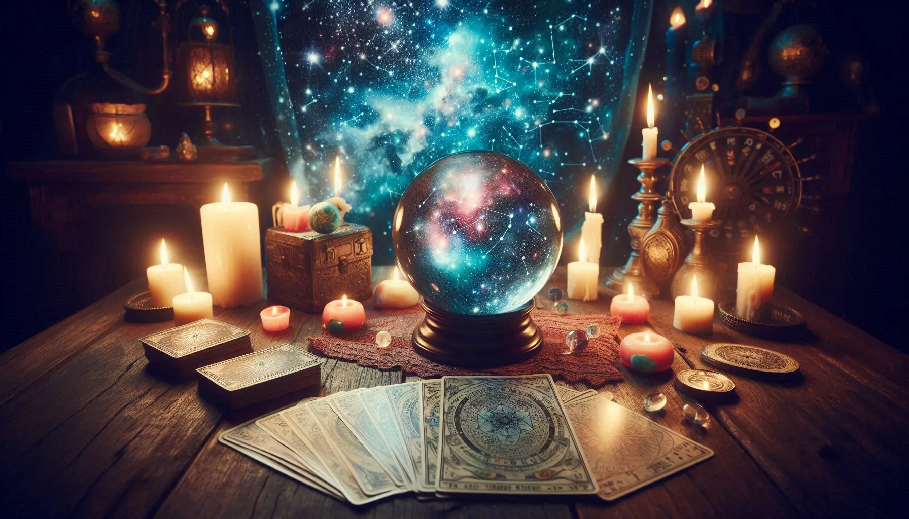 Image symbolique de l'astrologie et de l'ésotérisme, avec des symboles astrologiques et des motifs ésotériques.